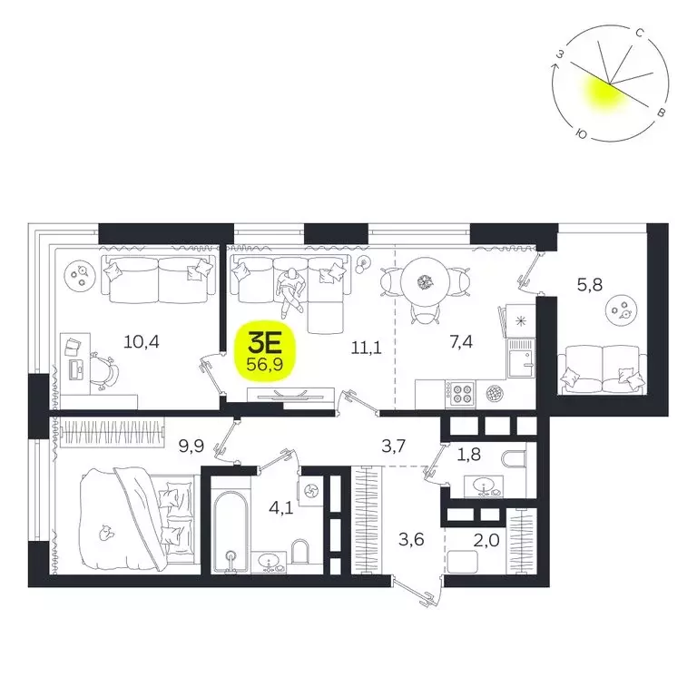 3-комнатная квартира: Екатеринбург, улица Титова, 19Б (56.9 м) - Фото 0