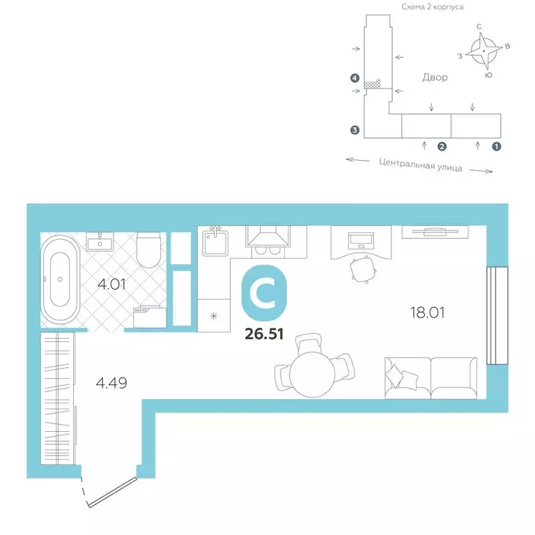 Квартира-студия: село Горьковка, Светлая улица, 10к1 (26.51 м) - Фото 1