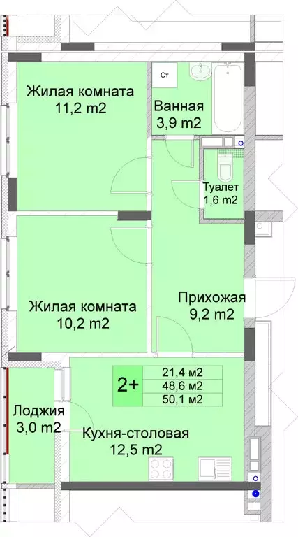 2-комнатная квартира: Нижний Новгород, Советский район (50.1 м) - Фото 1