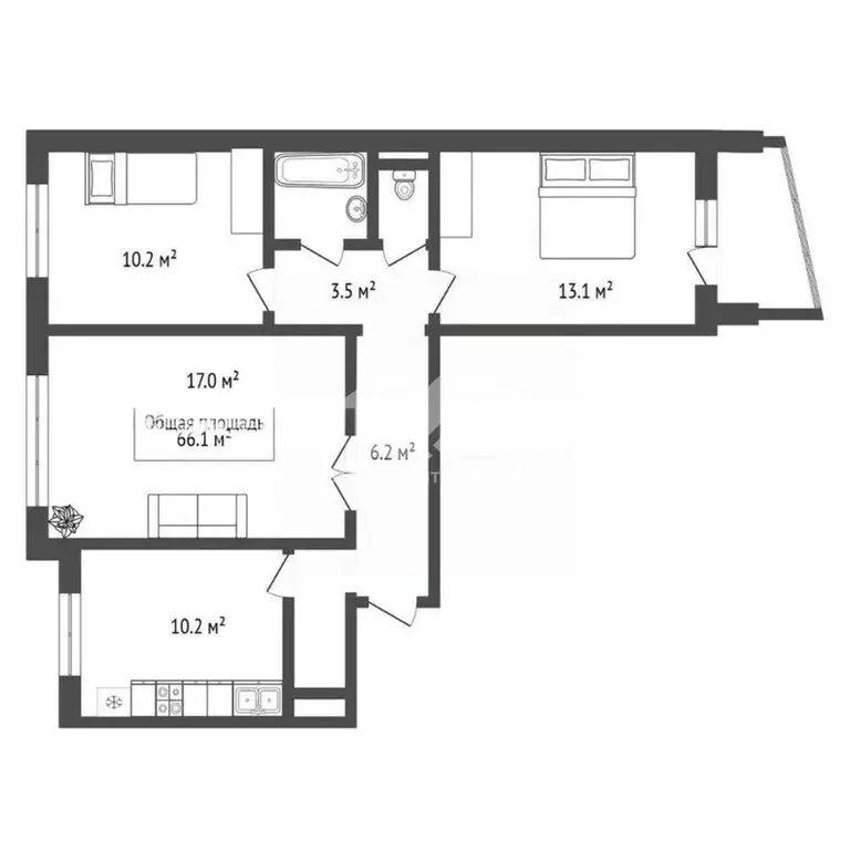 3-комнатная квартира: Новосибирск, улица Забалуева, 51/4 (66.1 м) - Фото 2