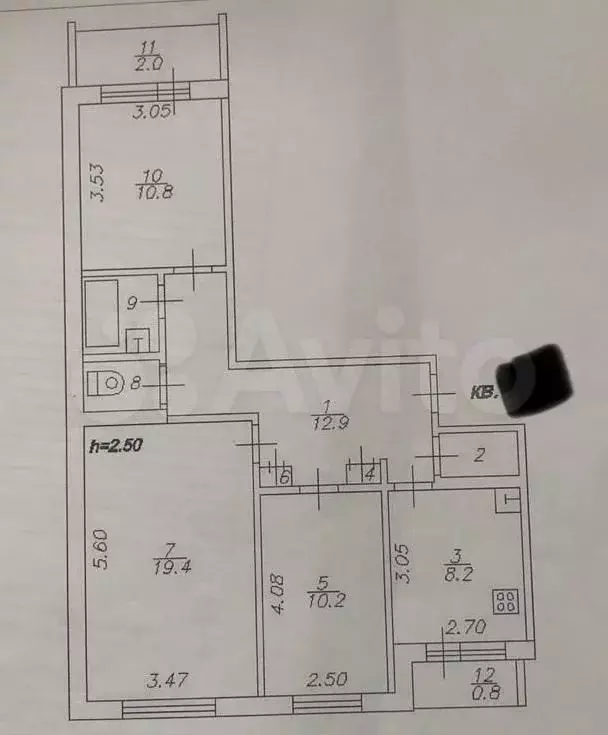 3-к. квартира, 69,9 м, 2/9 эт. - Фото 0