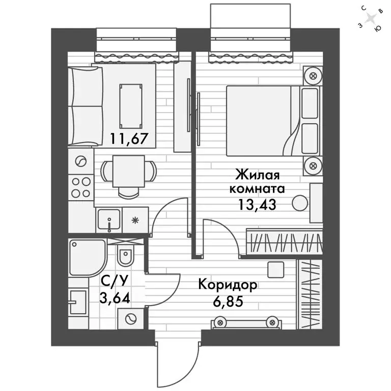1-комнатная квартира: посёлок Октябрьский, ЖК Форест (35.5 м) - Фото 2