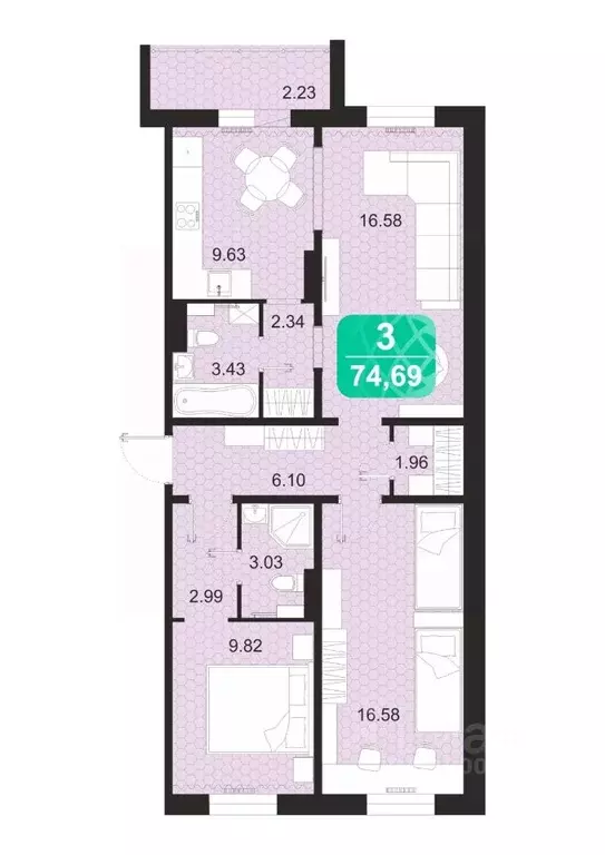 3-к кв. Забайкальский край, Чита Сосновый Бор мкр,  (74.69 м) - Фото 0