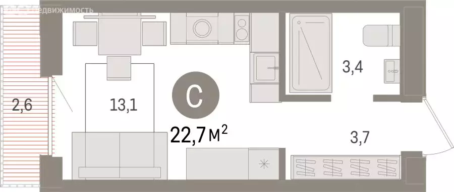 Квартира-студия: Новосибирск, улица Аэропорт (22.65 м) - Фото 1