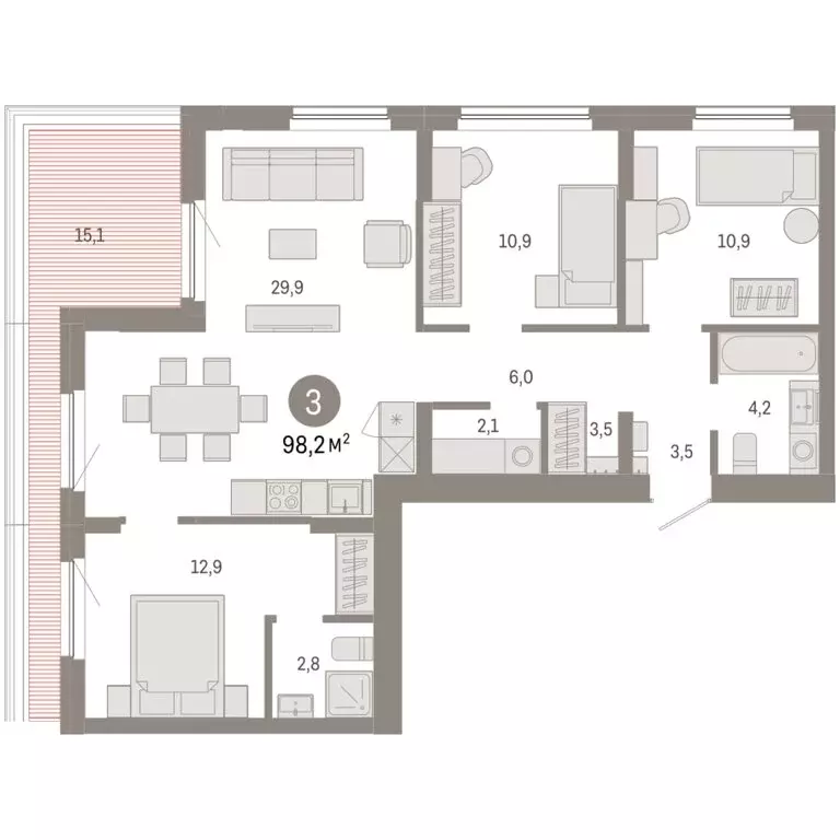 3-комнатная квартира: Новосибирский район, рабочий посёлок Краснообск, ... - Фото 2