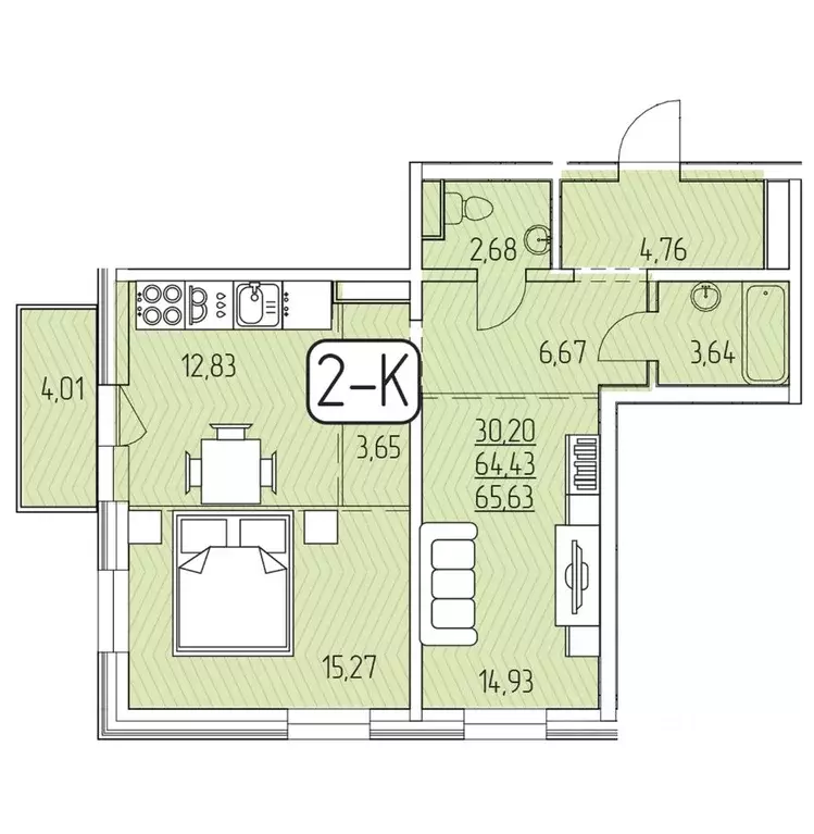 2-к кв. Бурятия, Улан-Удэ 105-й мкр,  (65.63 м) - Фото 1