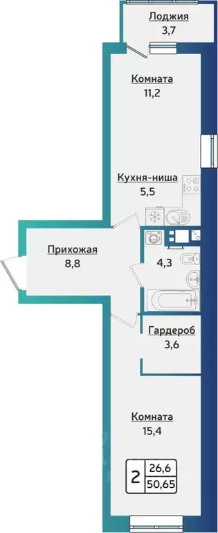 2-к кв. Удмуртия, Ижевск ул. 40 лет Победы, 121 (50.7 м) - Фото 0