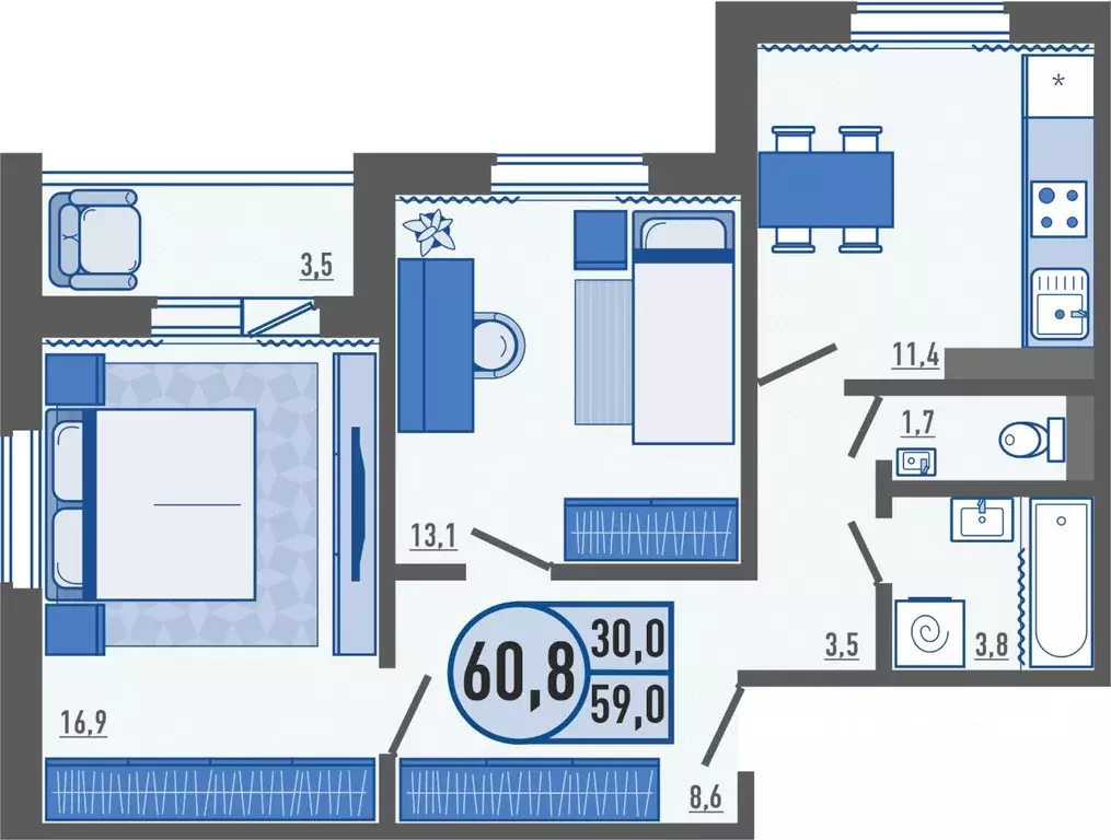 2-к кв. Орловская область, Орел Раздольная ул., 11А (60.7 м) - Фото 1