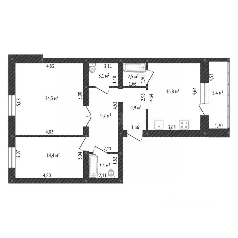 2-к кв. Башкортостан, Уфа ул. Цюрупы, 145/1 (81.8 м) - Фото 2