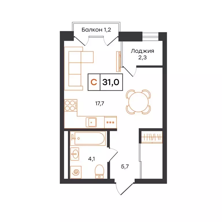 Квартира-студия: Тюмень, ЖК UNO (31 м) - Фото 0