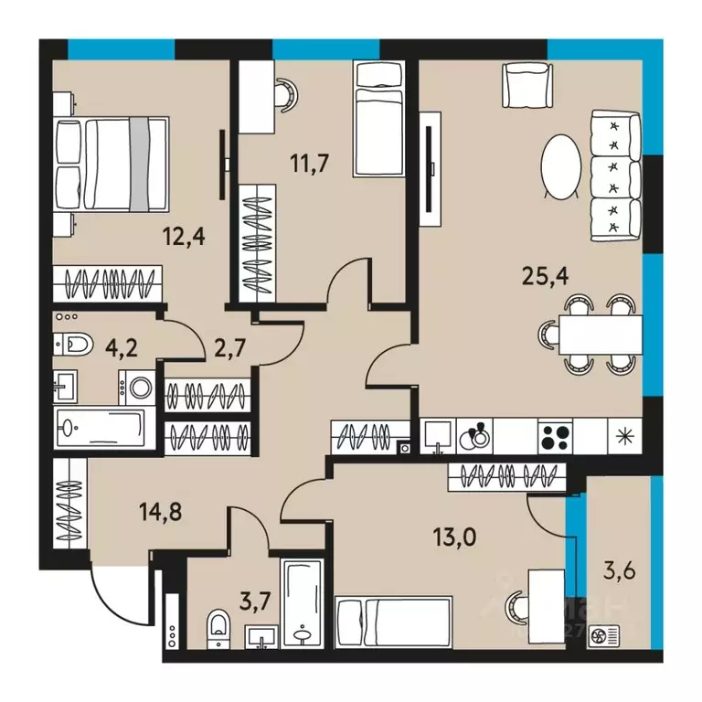 4-к кв. Пермский край, Пермь ул. Пушкина, 91 (89.7 м) - Фото 1