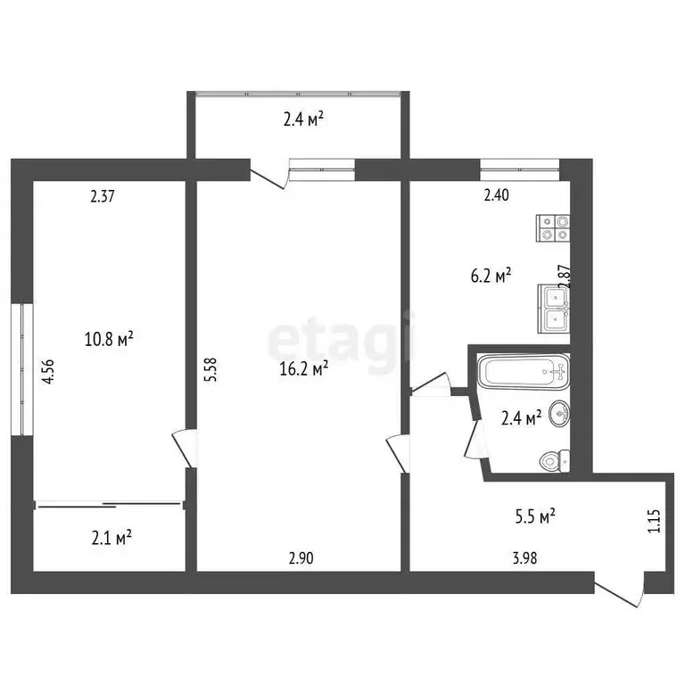 2-комнатная квартира: Судак, улица Ленина, 32 (43.2 м) - Фото 1