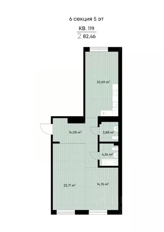 2-к кв. Иркутская область, Иркутск ул. Лебедева-Кумача, 19 (82.46 м) - Фото 1