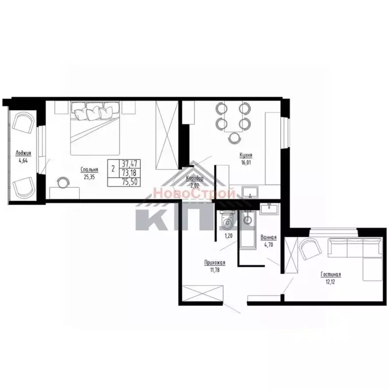 2-к кв. Новосибирская область, Новосибирск ул. Николая Сотникова, 36/1 ... - Фото 1