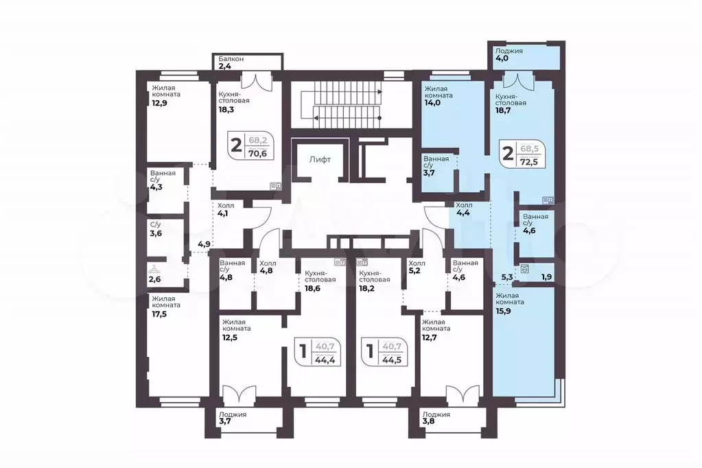 2-к. квартира, 68,5 м, 4/9 эт. - Фото 1