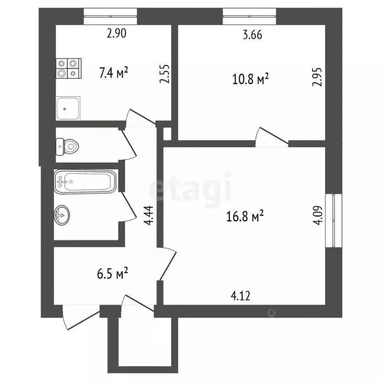 2-к кв. Архангельская область, Архангельск ул. Клепача, 1 (47.4 м) - Фото 2