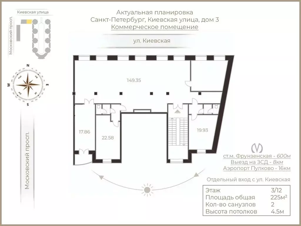 Офис в Санкт-Петербург Киевская ул., 3к1А (225 м) - Фото 1