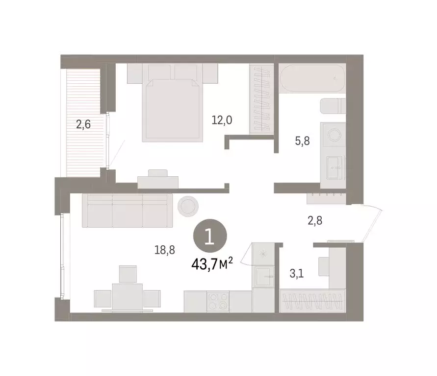 1-комнатная квартира: Пермь, улица Солдатова (44.98 м) - Фото 2