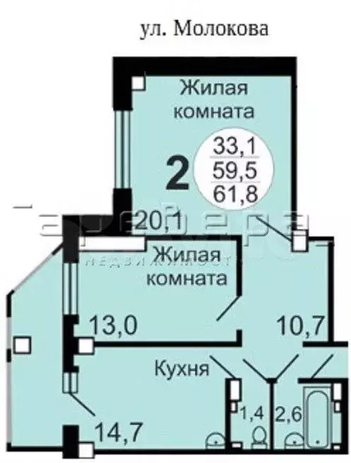 2-к. квартира, 58,3 м, 14/24 эт. - Фото 0