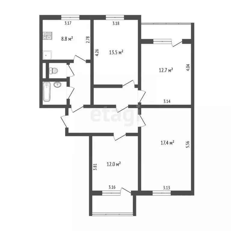 4-к кв. Белгородская область, Белгород ул. Есенина, 26 (84.0 м) - Фото 2