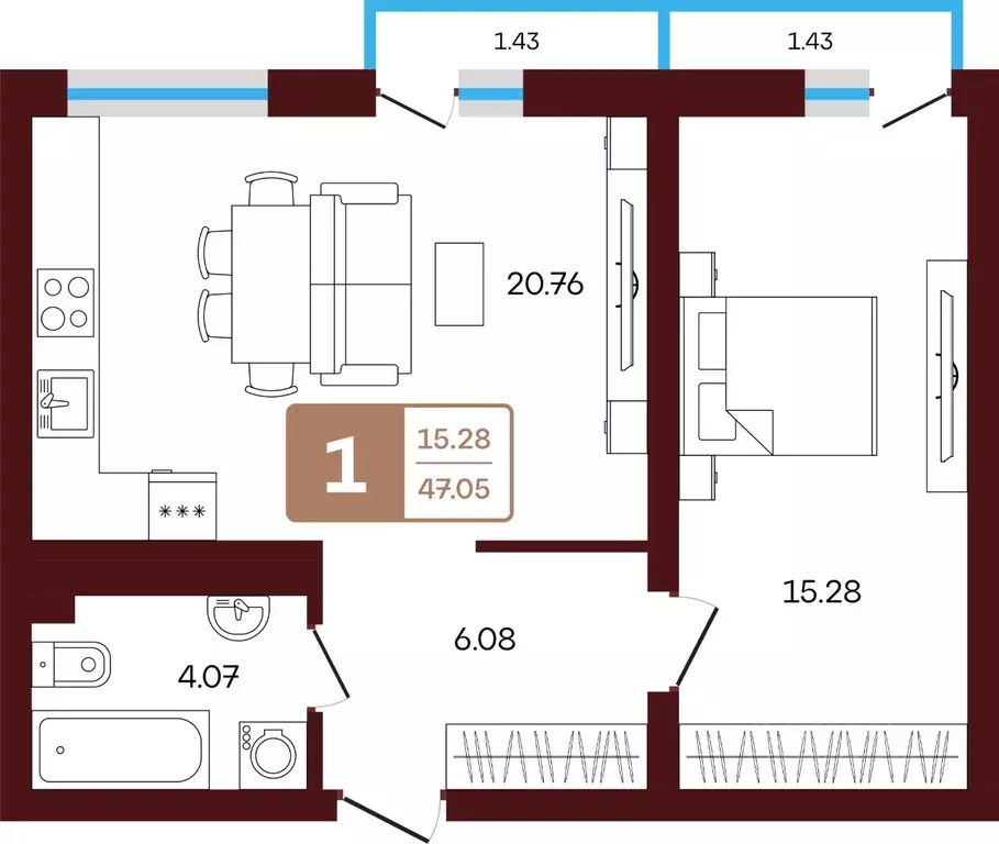 2-к кв. Башкортостан, Иглинский район, с. Акбердино  (47.05 м) - Фото 1