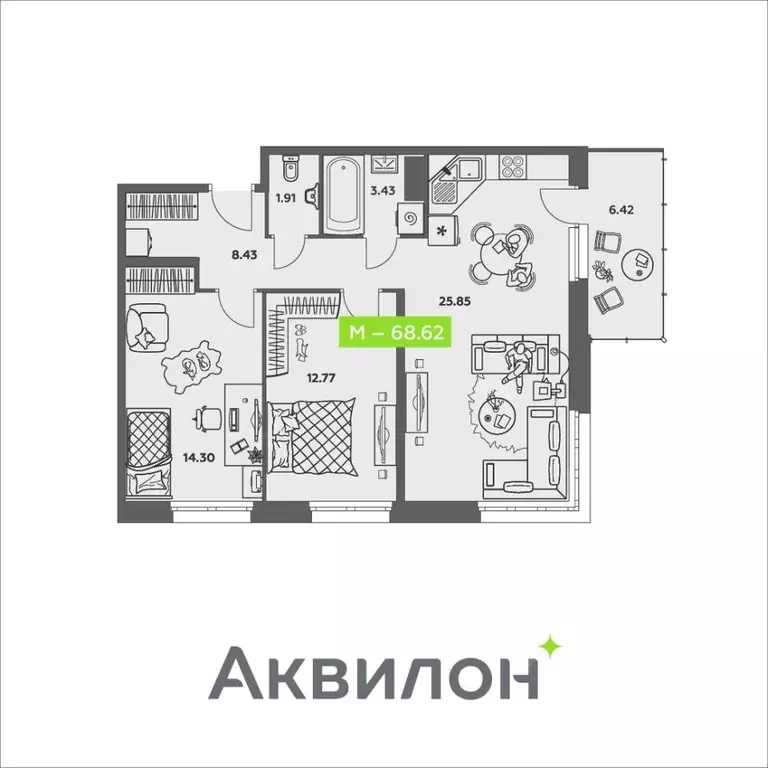 2-к кв. Архангельская область, Архангельск ул. Валявкина, 38к2 (68.62 ... - Фото 0