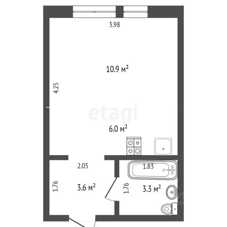 Студия Тюменская область, Тюмень Полевая ул., 117к4 (23.8 м) - Фото 1