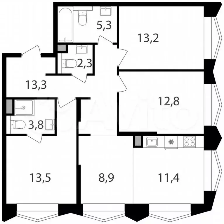 3-к. квартира, 84,5м, 14/17эт. - Фото 0