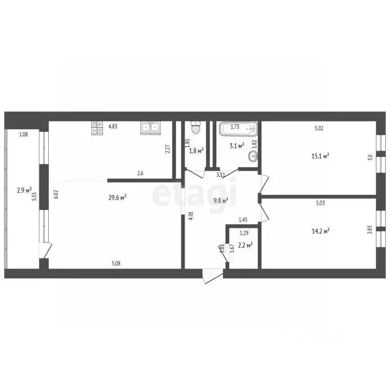 3-к кв. Забайкальский край, Чита ул. Бутина, 50 (78.7 м) - Фото 2