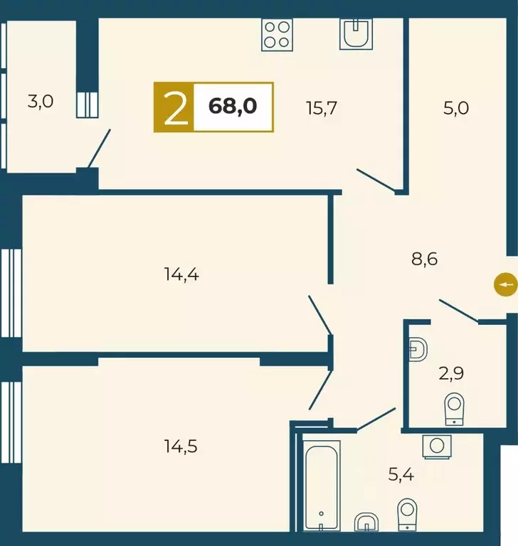 2-к кв. Свердловская область, Екатеринбург ул. Татищева, 105 (68.0 м) - Фото 0