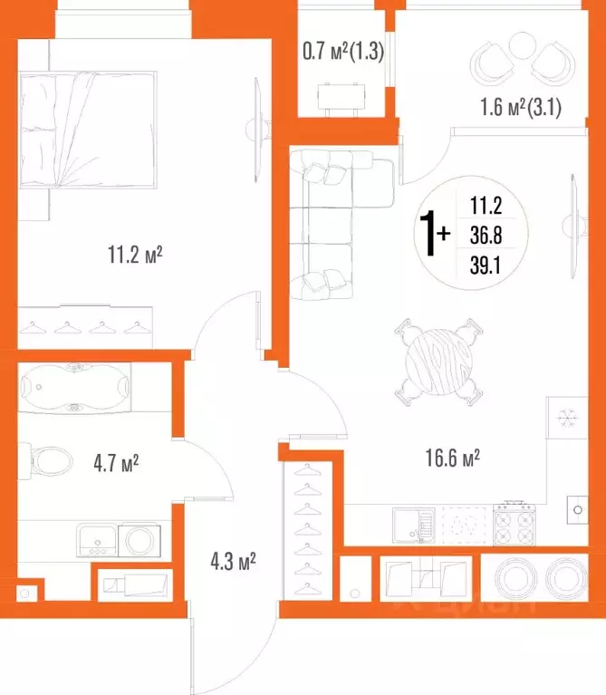 1-к кв. Астраханская область, Астрахань ул. Трофимова (39.1 м) - Фото 2
