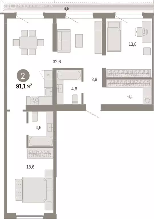 2-комнатная квартира: Новосибирск, Большевистская улица, с49 (91.06 м) - Фото 1