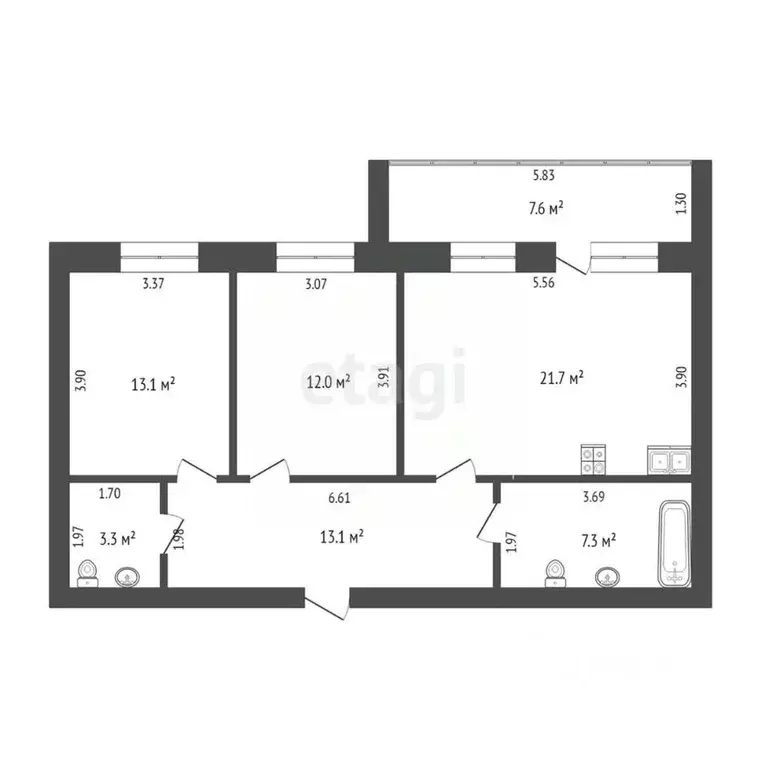2-к кв. Тюменская область, Тюмень ул. Тимофея Кармацкого, 7к1 (70.5 м) - Фото 1