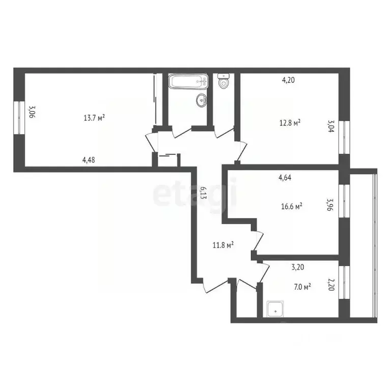 3-к кв. Амурская область, Благовещенск Институтская ул., 3 (67.7 м) - Фото 1