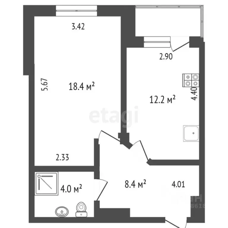 1-к кв. Омская область, Омск просп. Комарова, 21 (43.0 м) - Фото 1