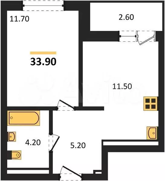 1-к. квартира, 33,9 м, 17/26 эт. - Фото 0