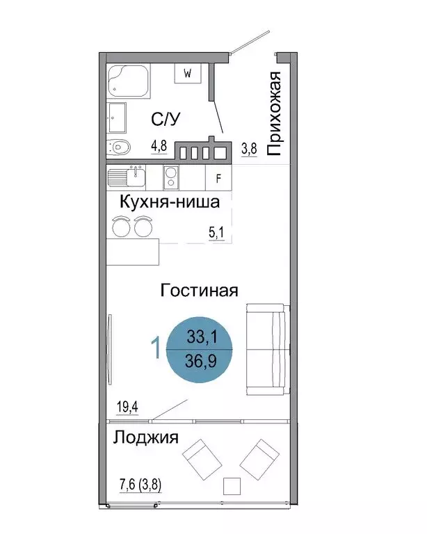 1-комнатная квартира: Керчь, ул. Колхозная (36.9 м) - Фото 0