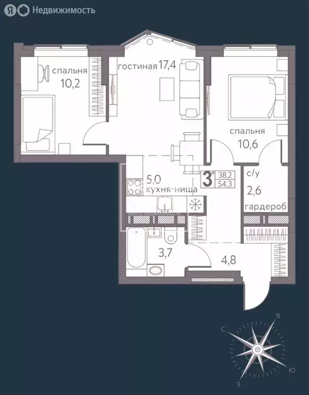 3-комнатная квартира: Пермь, Серебристая улица, 3А (54.4 м) - Фото 1