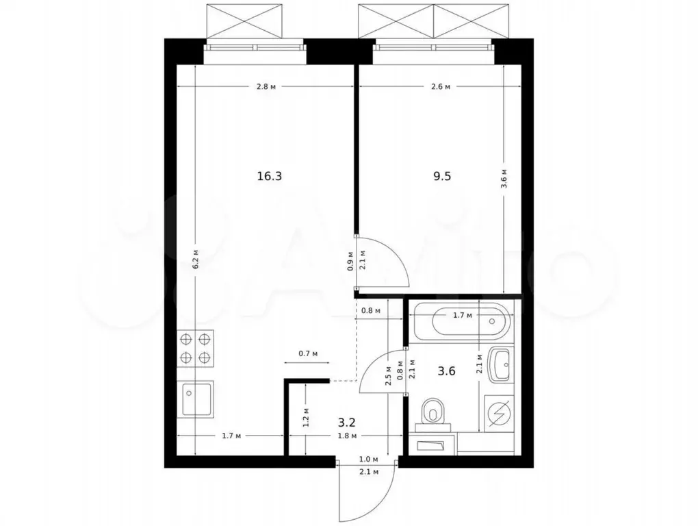 1-к. квартира, 32,6 м, 3/9 эт. - Фото 0