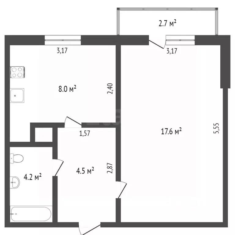 1-к кв. Крым, Симферополь ул. Куйбышева (35.0 м) - Фото 2