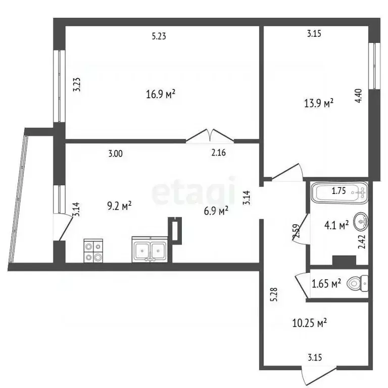 2-к кв. Кемеровская область, Кемерово просп. Химиков, 34 (62.9 м) - Фото 2