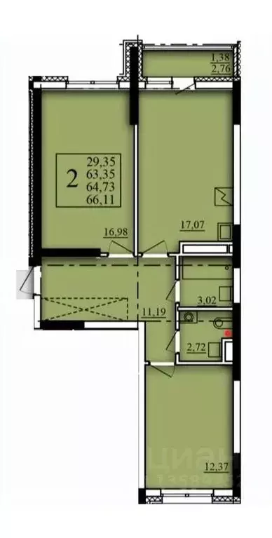 2-к кв. Башкортостан, Уфа Затон-Восточный жилрайон, Паруса жилой ... - Фото 1