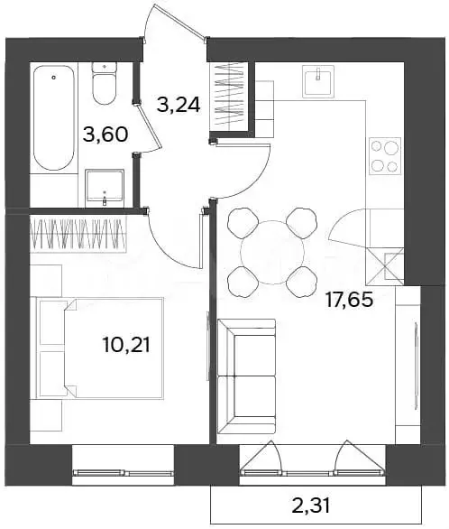 1-к. квартира, 35,4 м, 3/9 эт. - Фото 0