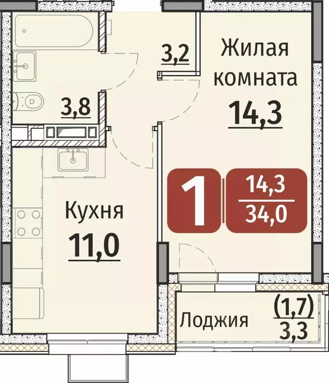 1-к кв. Чувашия, Чебоксары ул. Энергетиков, поз7 (34.0 м) - Фото 0