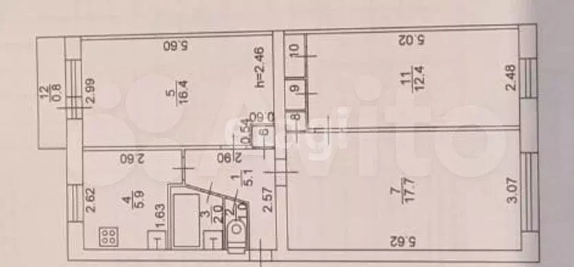 3-к. квартира, 63 м, 4/5 эт. - Фото 0