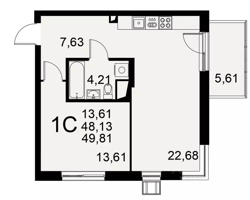 1-к кв. Тульская область, Тула Хлебная пл., 8к3 (49.81 м) - Фото 1