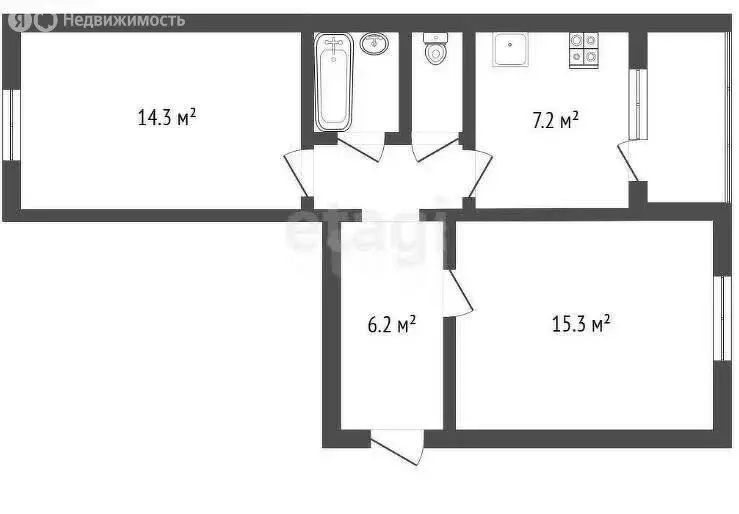 2-комнатная квартира: Стерлитамак, улица Щербакова, 6 (48.6 м) - Фото 1