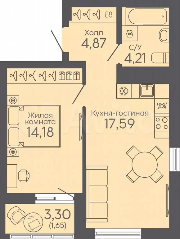 1-к. квартира, 42,5 м, 8/16 эт. - Фото 0