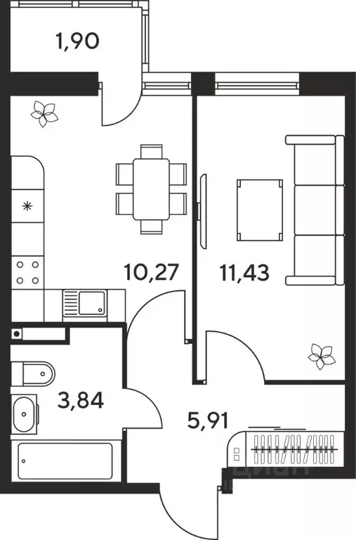1-к кв. Ростовская область, Ростов-на-Дону ул. Малиновского, 33/2 ... - Фото 1