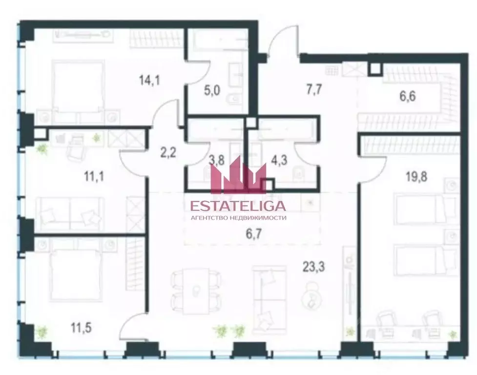 4-к кв. Москва Озерная ул., 1к1/3 (113.3 м) - Фото 2